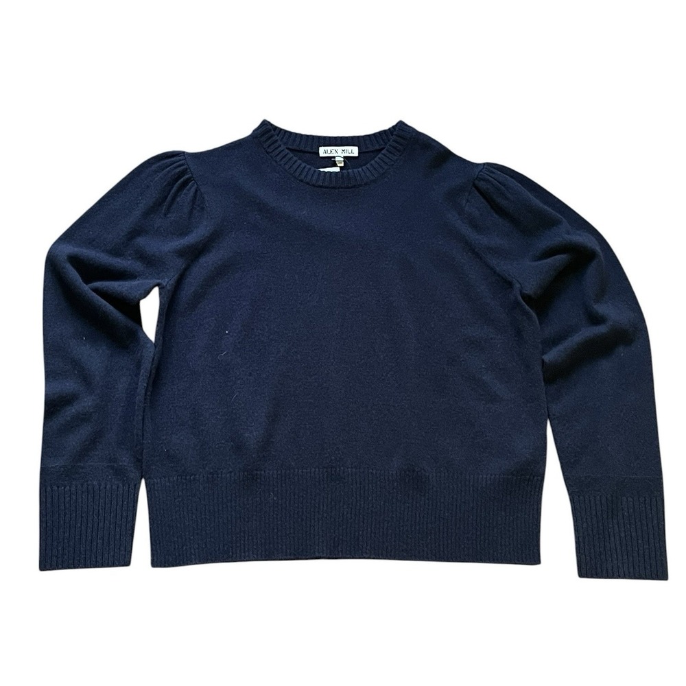 Alex Mill Claire Wool Cashmere Pullover Sweater Navy Puff Sleeve, Size XL
